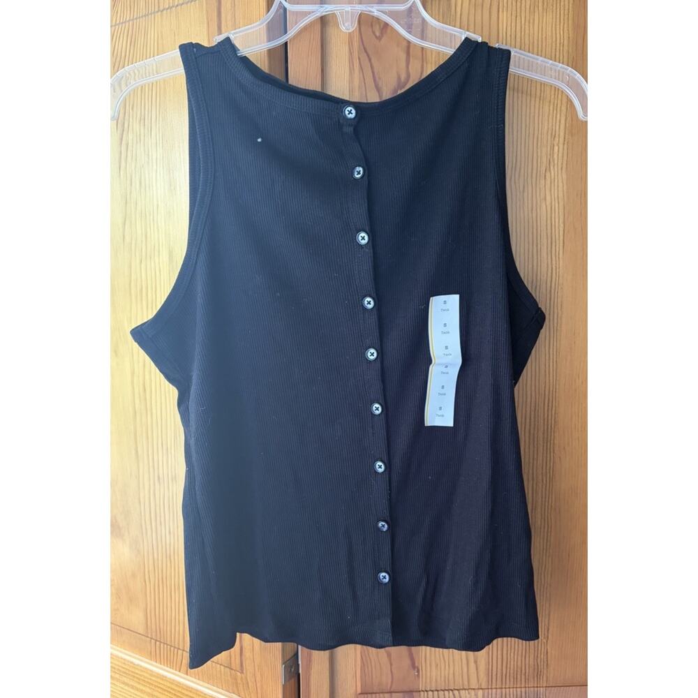 Women's Slim Fit Modern Ribbed Button-Front Tank Top - A New Day Black S